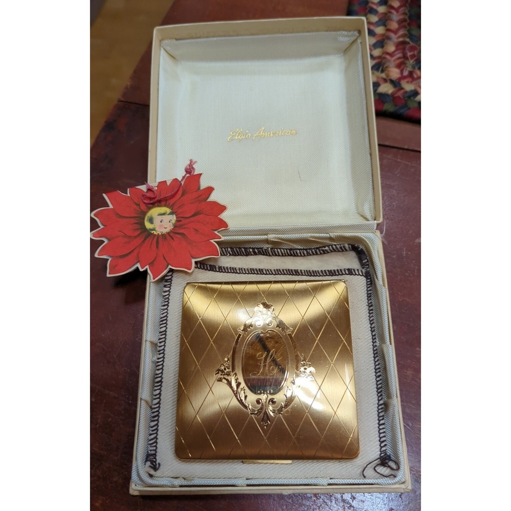 VINTAGE NOVELTY ELGIN AMERICAN Inscribed "H" POWDER COMPACT